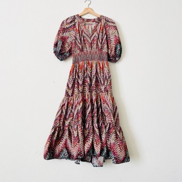 Anthropologie Conditions Apply SIZE 6 puff sleeve tiered midi dress - Picture 2 of 6